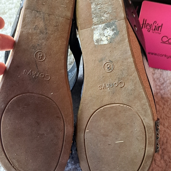 Corkys Black Wedge Sandals with Cork Midsole - Picture 5 of 5